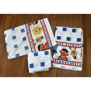 Vintage Sesame Street‎ Twin Sheet Set Bed Muppets Alphabet Signature